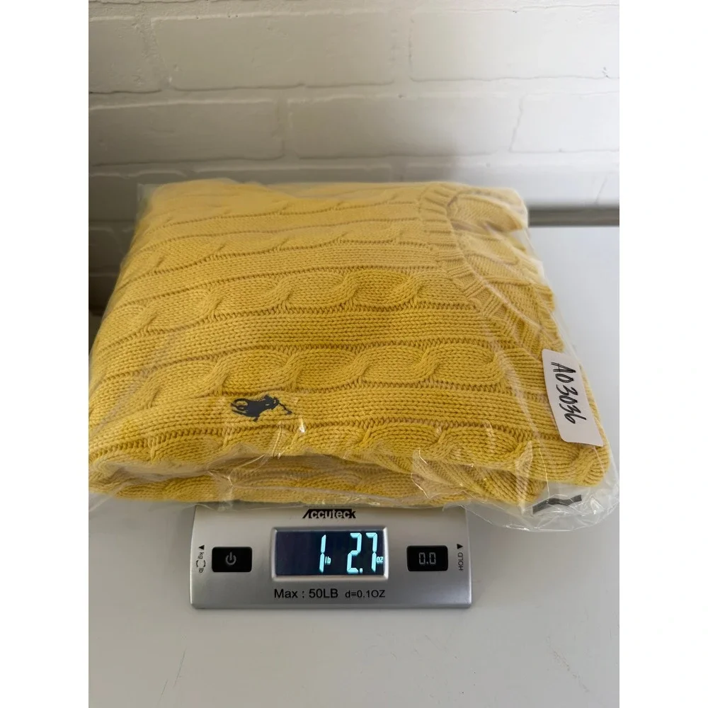 Polo Ralph Lauren Mens S* Yellow Cable Knit Crewneck Sweater Pony Logo Classic